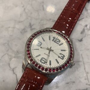 Women's Red Genuine Leather Quartz Watch